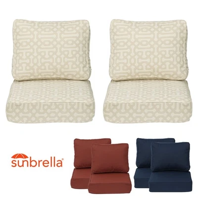 AOODOR Sunbrella Fabric Outdoor Patio Deep Seat Cushions Set with Pocket Springs & Ties
