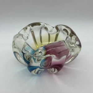 Sanyu Glassworks Japanese Ashtray Bowl Narumi Fantasy Rainbow Glass Vintage MCM - Picture 1 of 21