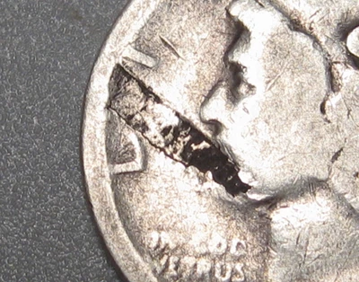 ERROR: 1919 Silver MERCURY Dime. Obverse LAMINATION. - Image 1 of 4