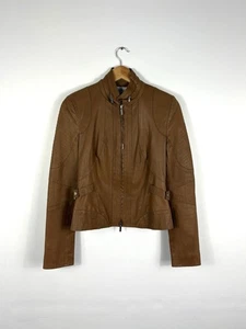 Karen Millen Leather Jacket Size 10 Womens Biker Zip - Picture 1 of 8