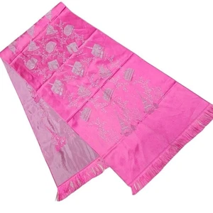 Vibrant Pink Eiffel Tower Paris Souvenir Scarf Fringe Decorative Accent - Picture 1 of 8