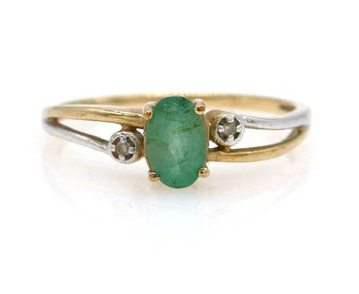 Größe 56 Ring 375 GOLD 9 Karat Bicolor anello Smaragd Diamant diamond G4236/25 - Bild 1 von 4