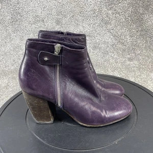 Dries Van Noten Boots Womens Size 37 Eu 6.5 Us Purple Leather Zip Block Bootie - Picture 1 of 14