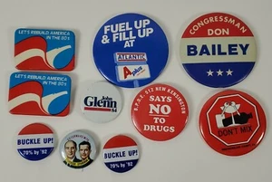 10 Collectible Pin back button lot 80's and 90's Politics, Say No To Drugs - Picture 1 of 8