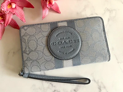 Coach C9073 Dempsey нашивка большой телефон бумажник кошелек с ремешком мрамор синий подпись новый с Ярлыками - Изображение 1 из 4