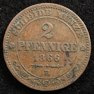 German States - Saxony 2 Pfennige 1866B, Coin, Inv#H642 - Picture 1 of 2