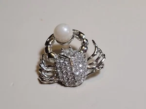 Vintage Krabbe Strass Kunstperlen Brosche unsigniert Nachlass Krebs - Bild 1 von 9