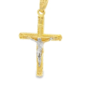 14K Solid Gold Two Tone  Crucifix Cross Charm Pendent 22X14mm .7g - Imagen 1 de 4