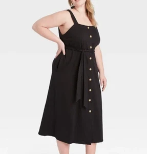 Women's Plus Size Knit Button - Front Dress - Ava & Viv Size 4X Black - Picture 1 of 10