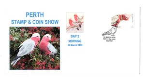 2019 Perth Stamp Show Day 2 Morning Galah Bird pmk Souvenir Envelope - Picture 1 of 1