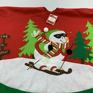 Christmas Tree Skirt Felt 48" Holiday Time Snowman Skiing Cozy Barn Red Green - Picture 1 of 9