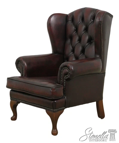 56197EC: English Queen Anne Childs Wing Chair In Burgundy Leather Cover