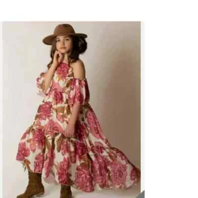 NUEVO NUEVO CON ETIQUETAS MIA JOY / JOYFILM "Chloe" maxi vestido floral hombro frío talla niñas 8 Foto 1 de 4