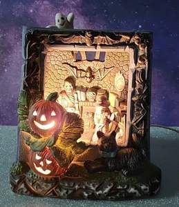 Vtg Halloween Ceramic Haunted House Ghost Black Cat Witch Skeletons Light Up - Picture 1 of 13