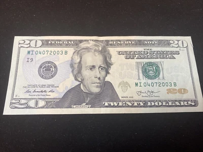 Birthday Note: April 7, 2003 ￼ Fancy Serial $20 Dollar Bill 2013 Series - Image 1 of 2