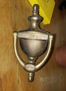 Vintage Antique Solid Brass Door Knocker w/ Aged Patina Engraved COBB - Picture 1 of 4