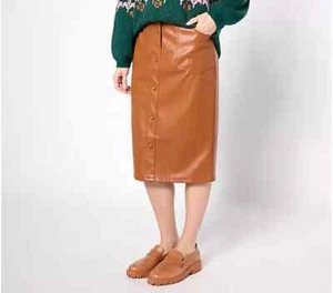 Denim & Co. Canyon Retreat Snap Front Faux Leather Skirt Mocha,Plus 20 A625861 - Picture 1 of 1