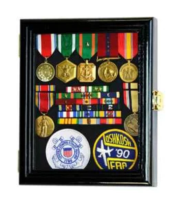 Pin Medal Display Case XS Badge Patch Flag Black Wood Military Rack Shadow Box - Picture 1 of 11