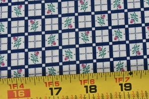 14" Long, Vintage 1989, Pink & Green Floral on Navy & Cream Cotton, N.T.T., P991 - Picture 1 of 5