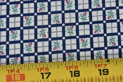 14" Long, Vintage 1989, Pink & Green Floral on Navy & Cream Cotton, N.T.T., P991 - Image 1 of 4