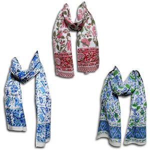Scarf for Women Sheer Soft Cotton Paisley Floral Red Green Blue Pink 72x15 inch - Picture 1 of 12