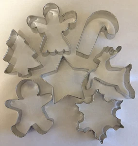 7 Vintage Christmas Cookie Cutters - Angel Tree Cane Reindeer Star Snowflake Man - Picture 1 of 17