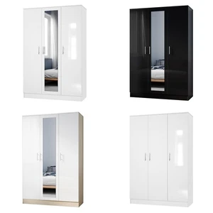 High Gloss 3 Door Mirrored Wardrobe Multicolor with Hanging Rail & 5 Shelves - Picture 1 of 25