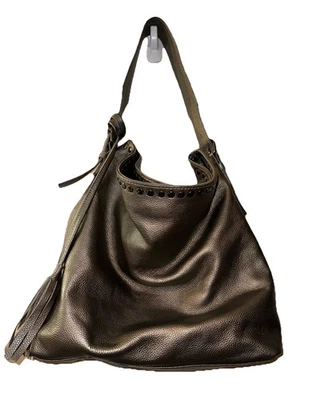 Bolso Hobo Laggo Reed Cartera Cuero Guijarro Tachonado Metálico Plata Bolso Borlas Foto 1 de 4