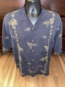 Tommy Bahama Floral Hawaiian 100% Silk Black Button-Up Shirt Size Medium - Picture 1 of 6