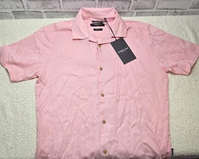 Kenneth Cole New York Shirt Men's M Linen Pink Button Up Short Sleeve NWT $59  - Image 1 of 4
