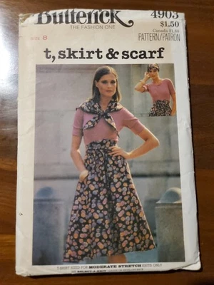 VTG 70s Butterick 4903 Top, Wrap Skirt, Scarf, Turban Misses 8 CC Sewing Pattern - Image 1 of 2