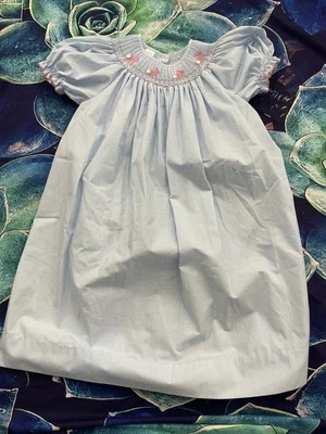 Edgehill Collection Pink Bunny Easter Smocked Dress Size 6x H60 - Image 1 of 4