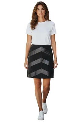 Falda Chevron ALFANI Negra 100% Cuero - Talla 16 Nueva Con Etiquetas Foto 1 de 4