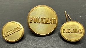 THREE GOLD TONE PULLMAN RAILROAD ROUND METAL BUTTONS : 7/8" & 2X 1/2" M29 - Picture 1 of 15