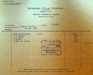 General Film Company Letterhead September 10 1918 Rose O'Paradise Silent Film - Picture 1 of 1