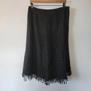 Falda de lana a cuadros A Giannetti para mujer hecha en Italia talla 16 flecos gris marrón - Imagen 1 de 9