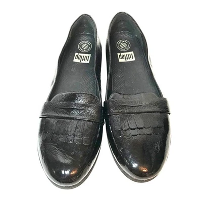 FitFlop Women's Fringey Sneakerloafer Black Patent Loafer Womens 11/43 Shoes - Image 1 of 4