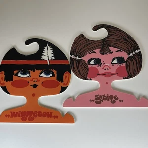Vtg 1970’s NEVCO Plastic Hangers Cartoon Face Winnetou & Sabine Pair READ - Picture 1 of 12