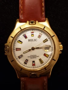 Relic Uhr Herren Edelstahl Maritim Datum weißes Zifferblatt Leder Quarz ZR11213 - Bild 1 von 7