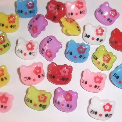 A441 Kinder Knöpfe 15mm 6 Stück Katze + Blume (0,25 €/Stk) - Bild 1 von 2