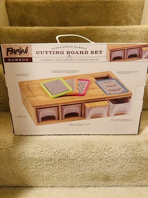 New Parini Bamboo Cutting Board Set With Lidded Container And Assorted Graters - Image 1 of 2