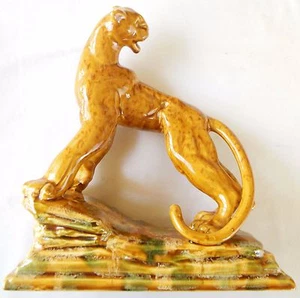 Juego de consola Royal Haeger Royal Hickman de 3 piezas jarrón art deco tigres 1946 - Imagen 1 de 12