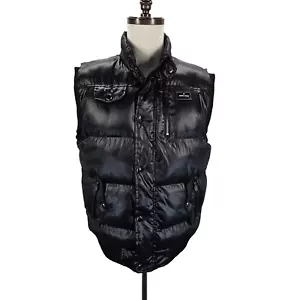Steve's Jeans Puffer Vest Large Mens Black Zip Up Snap Button Pockets Mock Neck - Picture 1 of 11
