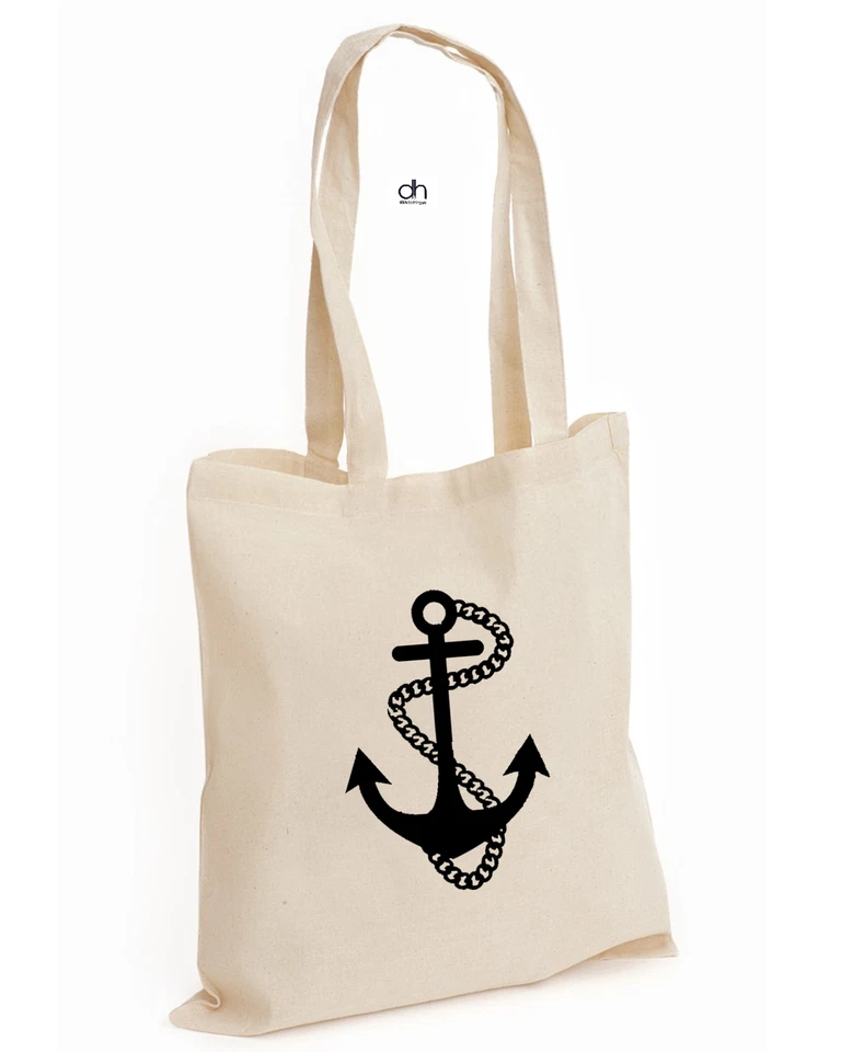 PLAIN ANCHOR SAILOR COTTON TOTE SWAG FASHION CROSS NAUTICAL RETRO TATTOO (ANCHOR,BAG)