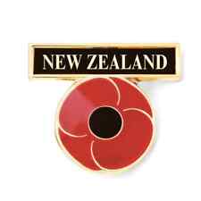 NEW ZEALAND BAR POPPY LAPEL PIN  - REMEMBERANCE DAY NOV 11th KIWI PIN BACK