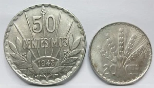 URUGUAY 50 20 Centesimo 1943 1942 Circa UNC Artigas Argento Liberty Grano #F66 - Foto 1 di 6