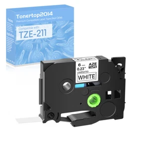 6mm 1/4" Black on White Label Machine Tape For Brother Laminated TZ-211 TZe-211 - Picture 1 of 18