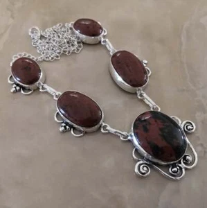 Handmade Naturale Ossidiana Mogano 925 Argento Sterling Collana 20 " #N01656 - Foto 1 di 1
