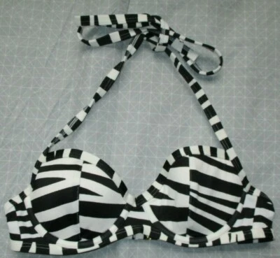 Top de bikini Victoria’s Secret 32B blanco negro a rayas con aros ligeramente acolchado sa Foto 1 de 4
