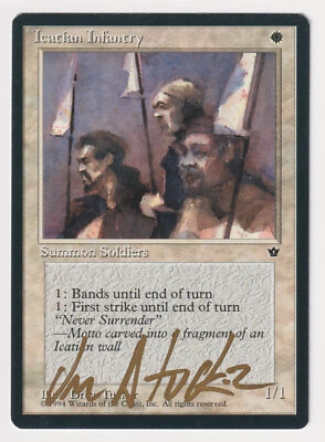 Gold Signed Icatian Infantry MP Fallen Empires Artist Drew Tucker 1994 MTG Magic - Image 1 of 2